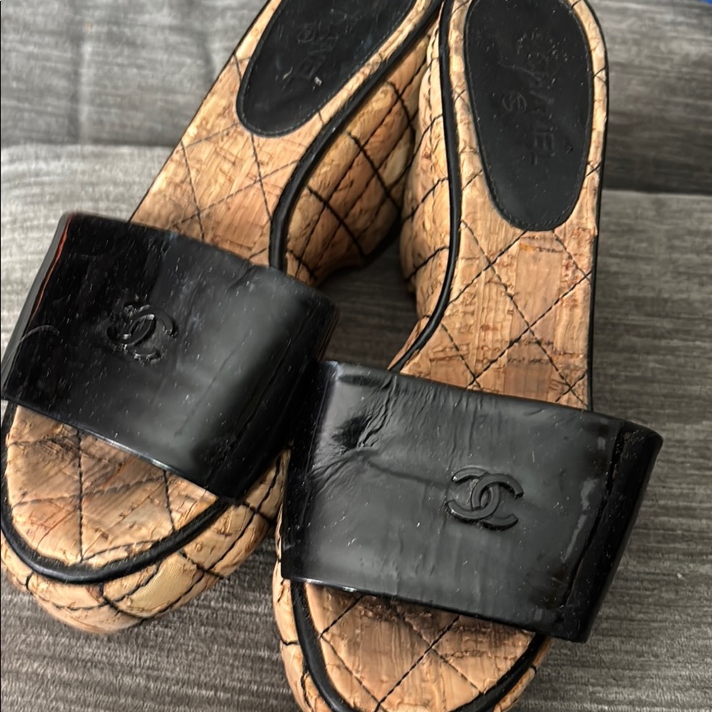 Chanel Black Wedge Shoes with Elegant Design
